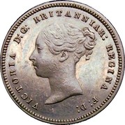 UK Half Farting Victoria 1868 Proof KM# PnN115 VICTORIA D:G: BRITANNIAR: REGINA F: D: coin obverse UK Half Farting Victoria 1868 Proof KM# PnN115 VICTORIA D:G: BRITANNIAR: REGINA F: D: coin obverse
