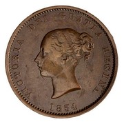Canada Half Penny New Brunswick Token 1854 KM# 3 VICTORIA DEI GRATIA REGINA 1854 coin obverse Canada Half Penny New Brunswick Token 1854 KM# 3 VICTORIA DEI GRATIA REGINA 1854 coin obverse