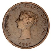 Canada Half Penny Victoria New Brunswik Token 1843 KM# 1 VICTORIA DEI GRATIA REGINA coin obverse Canada Half Penny Victoria New Brunswik Token 1843 KM# 1 VICTORIA DEI GRATIA REGINA coin obverse