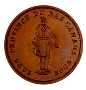 Canada One Penny Quebec Bank 1837 KM# Tn11 PROVINCE DU BAS CANADA DEUX SOUS coin obverse Canada One Penny Quebec Bank 1837 KM# Tn11 PROVINCE DU BAS CANADA DEUX SOUS coin obverse