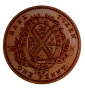 Canada One Penny Quebec Bank 1837 KM# Tn11 BANK TOKEN CONCORDIA SALUS QUEBEC BANK ONE PENNY 1837 coin reverse Canada One Penny Quebec Bank 1837 KM# Tn11 BANK TOKEN CONCORDIA SALUS QUEBEC BANK ONE PENNY 1837 coin reverse
