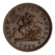 Canada One Penny Token Bank of Upper Canada 1854 KM# Tn3a BANK OF UPPER CANADA coin obverse Canada One Penny Token Bank of Upper Canada 1854 KM# Tn3a BANK OF UPPER CANADA coin obverse