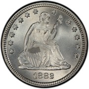 USA Quar. Dol. Seated Liberty 1882 KM# A98 LIBERTY coin obverse USA Quar. Dol. Seated Liberty 1882 KM# A98 LIBERTY coin obverse