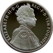 UK Ten Pounds Diamond Jubilee 2012 Proof ELIZABETH II REG F D TEN POUNDS coin obverse UK Ten Pounds Diamond Jubilee 2012 Proof ELIZABETH II REG F D TEN POUNDS coin obverse