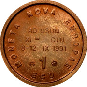 UK 1 ECU Nova Europae 1991 MONETA NOVA EUROPAE AD USUM XI C.I.N. 8-12 IX 1991 1 ECU coin reverse