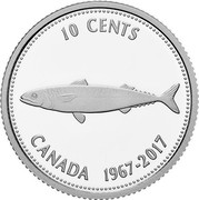 Canada 10 Cents 1967 Centennial Mackerel 2017 Proof 10 CENTS CANADA 1967-2017 coin reverse Canada 10 Cents 1967 Centennial Mackerel 2017 Proof 10 CENTS CANADA 1967-2017 coin reverse