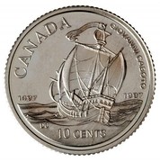 Canada 10 Cents 500th Anniversary of Caboto's First Transatlantic Voyage (1997) Proof KM# 299 CANADA GIOVANNI CABOTO 1497 1997 DC 10 CENTS coin reverse Canada 10 Cents 500th Anniversary of Caboto's First Transatlantic Voyage (1997) Proof KM# 299 CANADA GIOVANNI CABOTO 1497 1997 DC 10 CENTS coin reverse