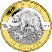 Canada 10 Dollars Bear 2014 KM# 1612a CANADA 2014 10 DOLLARS GL coin reverse