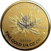 Canada 10 Dollars Fractional Maple Leaf Tribute 2018 Reverse Proof CANADA 99999 FINE GOLD 1/4 OZ OR PUR 2018 CH coin reverse Canada 10 Dollars Fractional Maple Leaf Tribute 2018 Reverse Proof CANADA 99999 FINE GOLD 1/4 OZ OR PUR 2018 CH coin reverse