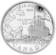 Canada 10 Dollars The Titanic 2012 Proof KM# 1235 10 DOLLARS 2012 R.M.S.TITANIC 41°44 49°57 YB CANADA coin reverse Canada 10 Dollars The Titanic 2012 Proof KM# 1235 10 DOLLARS 2012 R.M.S.TITANIC 41°44 49°57 YB CANADA coin reverse