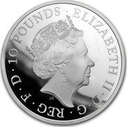 UK 10 Pounds Queen's Beasts Falcon 2019 10 POUNDS • ELIZABETH II • D • G • REG • F • D JC coin obverse UK 10 Pounds Queen's Beasts Falcon 2019 10 POUNDS • ELIZABETH II • D • G • REG • F • D JC coin obverse