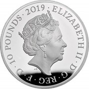 UK 10 Pounds Tower of London - Legend of the Ravens 2019 Proof • 10 POUNDS • 2019 • ELIZABETH II • D • G • REG • F • D • J.C coin obverse UK 10 Pounds Tower of London - Legend of the Ravens 2019 Proof • 10 POUNDS • 2019 • ELIZABETH II • D • G • REG • F • D • J.C coin obverse
