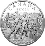 Canada 100 Dollars 100th Anniversary of the Battle of Vimy Ridge 2017 Proof CANADA 1917-2017 100 DOLLARS coin reverse Canada 100 Dollars 100th Anniversary of the Battle of Vimy Ridge 2017 Proof CANADA 1917-2017 100 DOLLARS coin reverse