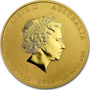 Australia 100 Dollars Year of the Tiger - Colored 2010 P MS-BU ELIZABETH II AUSTRALIA 1 OZ 9999 GOLD 2010 100 DOLLARS IRB coin obverse Australia 100 Dollars Year of the Tiger - Colored 2010 P MS-BU ELIZABETH II AUSTRALIA 1 OZ 9999 GOLD 2010 100 DOLLARS IRB coin obverse