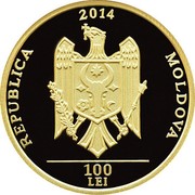 Moldova 100 Lei Nicolae Milescu Spatarul 2014 Proof REPUBLICA 2014 MOLDOVA 100 LEI coin obverse Moldova 100 Lei Nicolae Milescu Spatarul 2014 Proof REPUBLICA 2014 MOLDOVA 100 LEI coin obverse