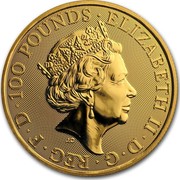 UK 100 Pounds Year of the Pig 2019 100 POUNDS ELIZABETH II D G REG F D coin obverse UK 100 Pounds Year of the Pig 2019 100 POUNDS ELIZABETH II D G REG F D coin obverse