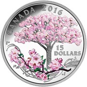 Canada 15 Dollars Cherry Blossoms 2016 Proof KM# 2153 CANADA 2016 15 DOLLARS coin reverse