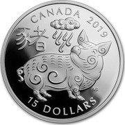 Canada 15 Dollars Lunar Year of the Pig 2019 CANADA 2019 15 DOLLARS AC coin reverse Canada 15 Dollars Lunar Year of the Pig 2019 CANADA 2019 15 DOLLARS AC coin reverse