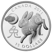 Canada 15 Dollars Year of the Rabbit 2011 Proof KM# 1094 CANADA 2011 兔 AC 15 DOLLARS coin reverse Canada 15 Dollars Year of the Rabbit 2011 Proof KM# 1094 CANADA 2011 兔 AC 15 DOLLARS coin reverse
