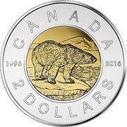 Canada 2 Dollars 20 Years Polar Bear Toonie 1996-2016 2016 KM# 2104 CANADA 1996 2016 2 DOLLARS BT coin reverse Canada 2 Dollars 20 Years Polar Bear Toonie 1996-2016 2016 KM# 2104 CANADA 1996 2016 2 DOLLARS BT coin reverse