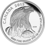 Canada 2 Dollars Bald Eagle 2015 KM# 1884 CANADA 2015 9999 FINE SILVER 1/10 OZ ARGENT PUR 9999 DCW coin reverse