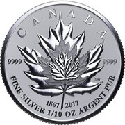 Canada 2 Dollars Fractional Maple Leaf Tribute 2017 Reverse Proof CANADA 9999 9999 1867 2017 FINE SILVER 1/10 OZ ARGENT PUR SW coin reverse Canada 2 Dollars Fractional Maple Leaf Tribute 2017 Reverse Proof CANADA 9999 9999 1867 2017 FINE SILVER 1/10 OZ ARGENT PUR SW coin reverse