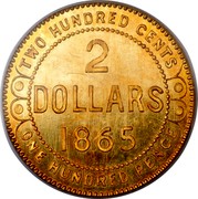Canada 2 Dollars Victoria Pattern 1865 H KM# Pn15 TWO HUNDRED CENTS 2 DOLLARS 1865 ONE HUNDRED PENCE coin reverse Canada 2 Dollars Victoria Pattern 1865 H KM# Pn15 TWO HUNDRED CENTS 2 DOLLARS 1865 ONE HUNDRED PENCE coin reverse