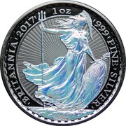 UK 2 Pounds Britannia. Hologram & Ruthenium plated edition 2017 'BRITANNIA'2016' 1OZ '999'FINE'SILVER' NATHAN coin reverse