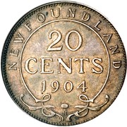 Canada 20 Cents (Edward VII) KM# 10 NEWFOUNDLAND 20 CENTS 1904 coin reverse Canada 20 Cents (Edward VII) KM# 10 NEWFOUNDLAND 20 CENTS 1904 coin reverse