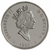 Canada 20 Dollars Fleet 80 Canuck 1995 Proof KM# 272 ELIZABETH II D∙G∙REGINA ∙ 1995 ∙ coin obverse Canada 20 Dollars Fleet 80 Canuck 1995 Proof KM# 272 ELIZABETH II D∙G∙REGINA ∙ 1995 ∙ coin obverse