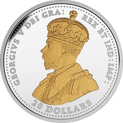 Canada 20 Dollars George V - The battle of Passchendaele 2017 Proof with selective gold plating GEORGIVS V DEI GRA: REX ET IND:IMP: 20 DOLLARS B.M. coin obverse Canada 20 Dollars George V - The battle of Passchendaele 2017 Proof with selective gold plating GEORGIVS V DEI GRA: REX ET IND:IMP: 20 DOLLARS B.M. coin obverse
