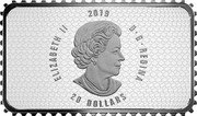Canada 20 Dollars Historical Stamps: Arrival of Cartier 2019 ELIZABETH II 2019 D • G • REGINA 20 DOLLARS coin obverse Canada 20 Dollars Historical Stamps: Arrival of Cartier 2019 ELIZABETH II 2019 D • G • REGINA 20 DOLLARS coin obverse