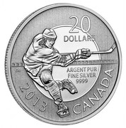 Canada 20 Dollars Hockey 2013 Specimen 20 DOLLARS GB ARGENT PUR FINE SILVER 9999 2013 CANADA coin reverse