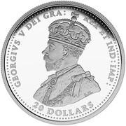 Canada 20 Dollars In Flanders Fields 100th Anniversary 2015 Proof KM# 1860 GEORGIVS V DEI GRA : REX ET IND : IMP : 20 DOLLARS coin obverse Canada 20 Dollars In Flanders Fields 100th Anniversary 2015 Proof KM# 1860 GEORGIVS V DEI GRA : REX ET IND : IMP : 20 DOLLARS coin obverse