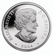 Canada 20 Dollars Northern Lights 2004 Proof ELIZABETH II D ∙ G ∙ REGINA ∙ 2004 ∙ coin obverse Canada 20 Dollars Northern Lights 2004 Proof ELIZABETH II D ∙ G ∙ REGINA ∙ 2004 ∙ coin obverse