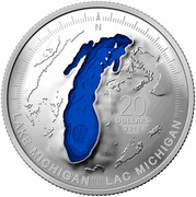 Canada 20 Dollars The Great Lakes. Lake Michigan 2015 Proof KM# 1567 N 20 DOLLARS 2015 LAKE MICHIGAN LAC MICHIGAN coin reverse Canada 20 Dollars The Great Lakes. Lake Michigan 2015 Proof KM# 1567 N 20 DOLLARS 2015 LAKE MICHIGAN LAC MICHIGAN coin reverse