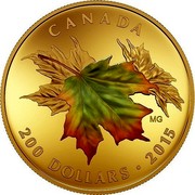 Canada 200 Dollars Alluring Maple Leaves of Fall - Multicolor 2015 KM# 2060 CANADA 200 DOLLARS 2015 MG coin reverse