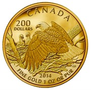 Canada 200 Dollars Bald Eagle Protecting Her Nest 2014 Proof KM# 1480 CANADA 200 DOLLARS 2014 FINE GOLD 1 OZ OR PUR CD coin reverse Canada 200 Dollars Bald Eagle Protecting Her Nest 2014 Proof KM# 1480 CANADA 200 DOLLARS 2014 FINE GOLD 1 OZ OR PUR CD coin reverse
