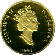Canada 200 Dollars Hockey - a National Passion 1991 Proof KM# 202 ELIZABETH II D∙G∙REGINA 1991 coin obverse Canada 200 Dollars Hockey - a National Passion 1991 Proof KM# 202 ELIZABETH II D∙G∙REGINA 1991 coin obverse