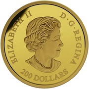 Canada 200 Dollars Largemouth Bass - North American Sportfish 2015 Proof KM# 2057 ELIZABETH II D G REGINA 200 DOLLARS coin obverse