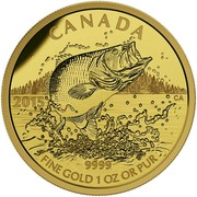Canada 200 Dollars Largemouth Bass - North American Sportfish 2015 Proof KM# 2057 CANADA 2015 9999 FINE GOLD 1 OZ OR PUR coin reverse