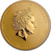 Australia 200 Dollars Year of the Pig 2019 ELIZABETH II AUSTRALIA 2 OZ 9999 GOLD 2019 200 DOLLARS IRB coin obverse Australia 200 Dollars Year of the Pig 2019 ELIZABETH II AUSTRALIA 2 OZ 9999 GOLD 2019 200 DOLLARS IRB coin obverse