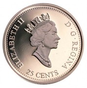 Canada 25 Cents April - Our Northern Heritage 1999 Proof KM# 345a 25 CENTS ELIZABETH II D ∙ G ∙ REGINA coin obverse Canada 25 Cents April - Our Northern Heritage 1999 Proof KM# 345a 25 CENTS ELIZABETH II D ∙ G ∙ REGINA coin obverse