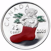 Canada 25 Cents Christmas Stocking - Coloured Coin 2005 P Prooflike KM# 533 CANADA 25 CENTS 2005 J.O. coin reverse Canada 25 Cents Christmas Stocking - Coloured Coin 2005 P Prooflike KM# 533 CANADA 25 CENTS 2005 J.O. coin reverse