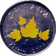 Canada 25 Cents Maple leafs (Yellow) 2009 Prooflike KM# 935 CANADA 25 CENTS 2009 coin reverse Canada 25 Cents Maple leafs (Yellow) 2009 Prooflike KM# 935 CANADA 25 CENTS 2009 coin reverse