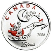 Canada 25 Cents Santa in Sleigh and Reindeer - Coloured Coin 2006 P Prooflike KM# 647 CANADA 2006 MH 25 CENTS coin reverse Canada 25 Cents Santa in Sleigh and Reindeer - Coloured Coin 2006 P Prooflike KM# 647 CANADA 2006 MH 25 CENTS coin reverse