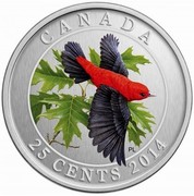 Canada 25 Cents Scarlet Tanager 2014 KM# 1779 CANADA PL 25 CENTS 2014 coin reverse Canada 25 Cents Scarlet Tanager 2014 KM# 1779 CANADA PL 25 CENTS 2014 coin reverse