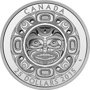 Canada 25 Dollars Singing Moon Mask 2015 Proof KM# 1870.1 CANADA 25 DOLLARS 2015 AE coin reverse Canada 25 Dollars Singing Moon Mask 2015 Proof KM# 1870.1 CANADA 25 DOLLARS 2015 AE coin reverse