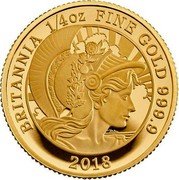 UK 25 Pounds Britannia 2018 Proof BRITANNIA 1/4 OZ FINE GOLS 999.9 2018 coin reverse UK 25 Pounds Britannia 2018 Proof BRITANNIA 1/4 OZ FINE GOLS 999.9 2018 coin reverse