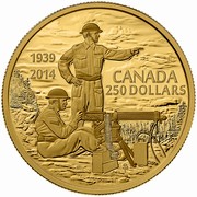 Canada 250 Dollars 75th Anniversary of the Declaration of the Second World War 2014 Proof KM# 1701 1939 2014 CANADA 250 DOLLARS coin reverse Canada 250 Dollars 75th Anniversary of the Declaration of the Second World War 2014 Proof KM# 1701 1939 2014 CANADA 250 DOLLARS coin reverse